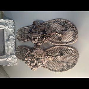 Gently worn Tory Burch snakeskin sandals